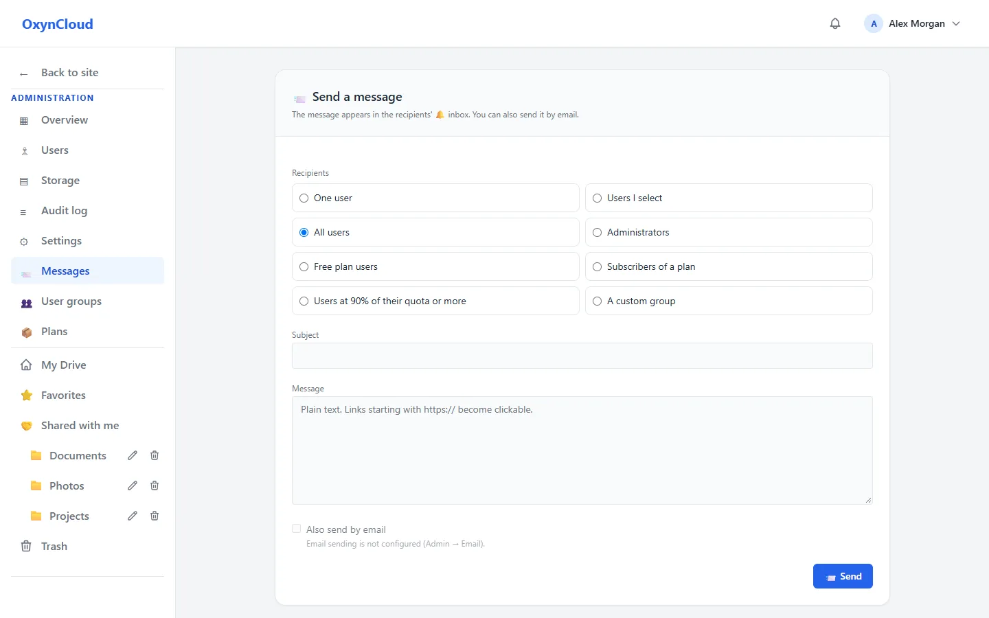 Messages to users