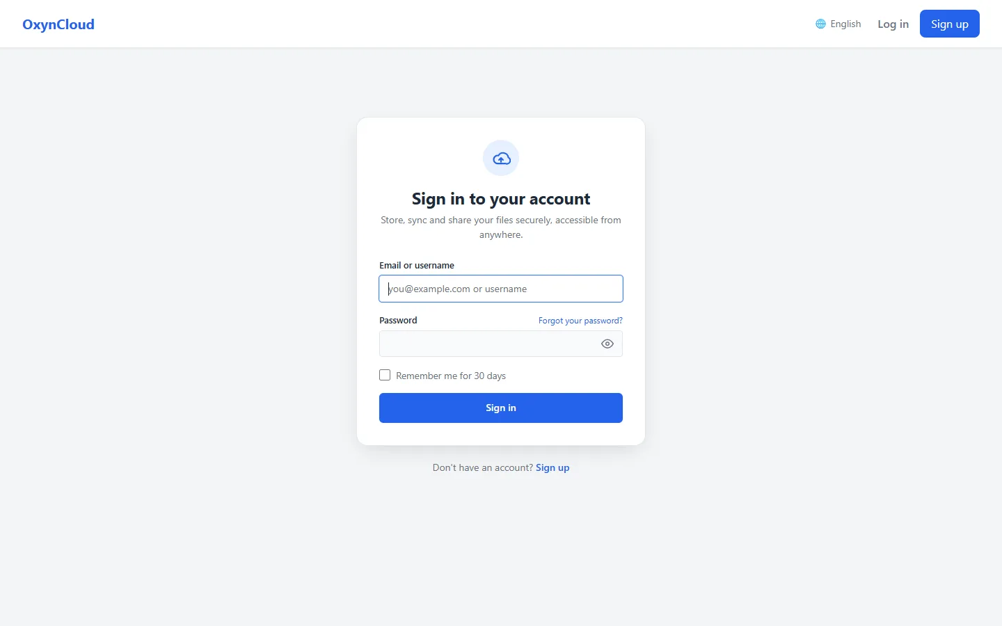 Login page